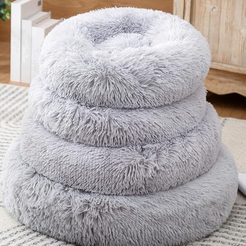 Fhodigogo Hundebett Katzenbett Waschbar Donut Hundebett Weiches Plüsch Rundes Hundesofa mit Wasserfeste Unterseite Katzenbett für innerhalb Katzen und Hunde bis 3 kg(S/35X12CM)