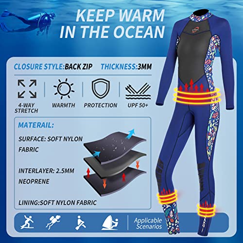 Wetsuit Women 3Mm Full Body,Wet Suits For Womens In Cold Water Keep Warm,Thicker Neoprene Diving Suit Back Zip Wetsuits Long Sleeves Swimsuit Uv Protection For Scuba/Surfing/Snorkeling/Swimming #TOP2