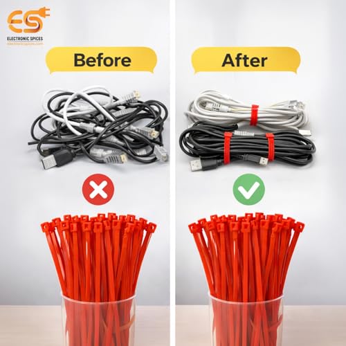 Image of Electronic Spices Cable Tie | 2.5x150mm | Heaener Organizer Tie | Self Locking Nylon Teeth Grip Heavy Duty Strong Zip Wire Fast (Red, Pack of 100)