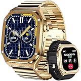 Men Smart Watches with Bluetooth Calling Rugged 1.96' AMOLED HD Big Screen Sports Smartwatches for iPhone Android Phones Waterproof Fitness Tracker Heart Rate Sleep Monitor Activity Tracker (Gold)