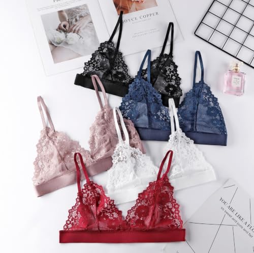 Image of Womens Bra No Underwire Lace Unlined Demi Triangle Bralettes