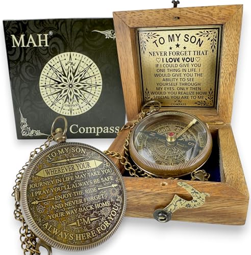 Brass Compass Gift to My Son Never Forget I Love You Sentimental Keepsake from Mom Dad Grandparents Inspirational Guidance Compass Gift for Son Graduation Birthday Baptism Confirmation Gift Idea