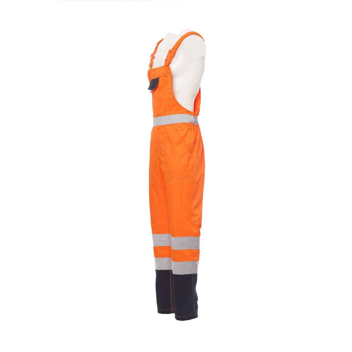 PAYPER Skill Tuta Pettorina da Lavoro Alta visibilità Unisex Uomo Donna Misto Cotone Poliestere Bretelle Elasticizzate Apertura Laterale Tasche al Petto Arancione Fluo/Blu Navy (M)