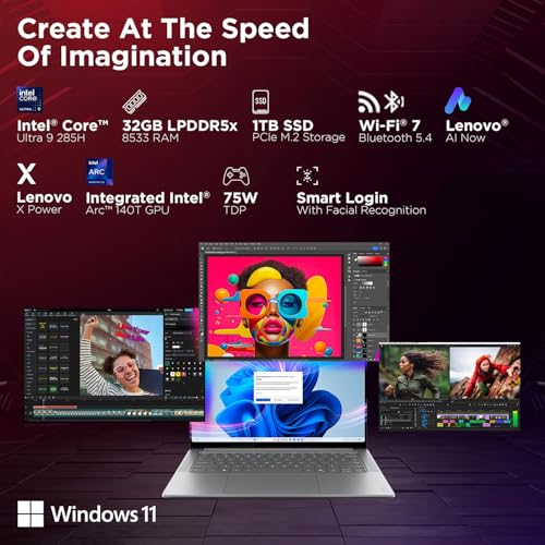 Image of Lenovo Yoga Pro 7 Aura Edition Intel Evo Core Ultra 9 285H (32GB RAM /1TB SSD /14.5 inch (36.8cm) /3K OLED Touchscreen /AI PC /Copilot+ PC /Windows 11 /Office Home 2024 + Lenovo AI Now /Grey /1.5Kg), 83KF004CIN