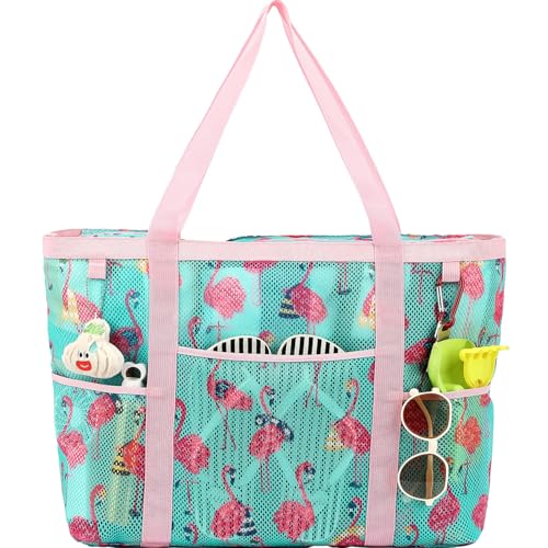 Image of Fammart Large Mesh Beach Bag for Women, Oversized Beach tote Swim Pool Bag