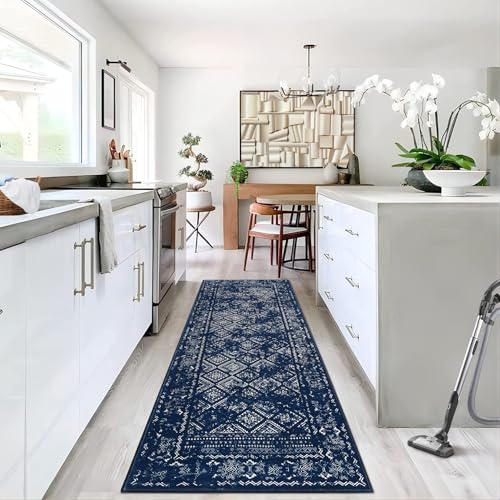Tapete corredor boho vintage 2x6 lavable azul