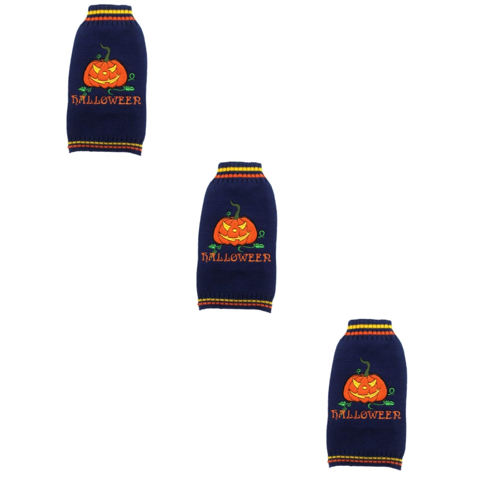 POPETPOP Lot De 3 Pulls Dhalloween pour Chien en Acrylique Tricoté pour Petit Animal De Compagnie Motif Citrouille Chauds Et Adorables Fermeture Facile