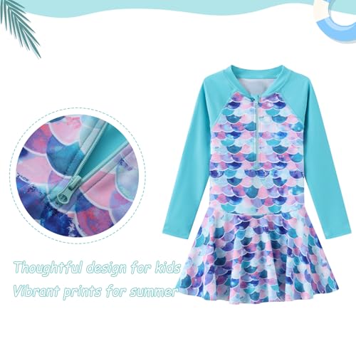 Girls One Piece Swimsuits Long Sleeve Swim Dress for Girls Hawaiian Skirted Bathing Suit Summer Swimwear 3-16 Years3