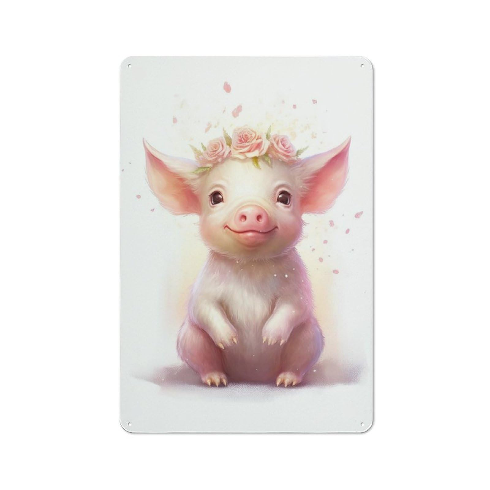 Modern Retro Metal Wall Art Sign 30x20cm Featuring Watercolor Baby Pig Piglet, Urban Room Decor for Workspace, Cafe, Hallway Or Garage