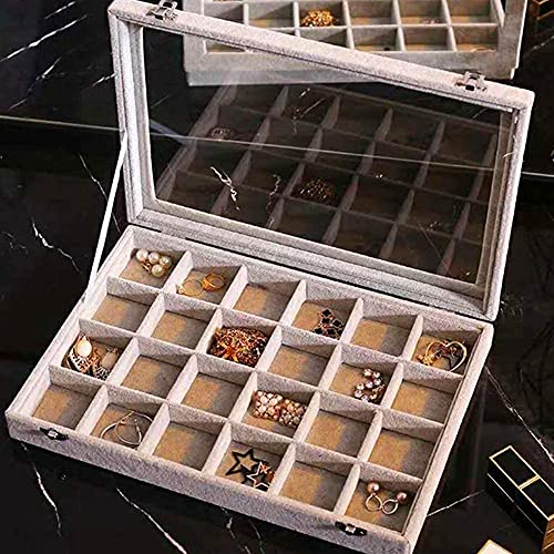 Stylifing 2 Pack Clear Lid Jewelry Box Organizer Tray, 24 Grid Stackable Jewelry Box For Drawer #TOP4