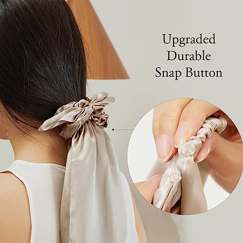 Image of LILYSILK 100% Silk Bonnet for Sleeping & Daily Usage, 2-in-1 Silk Hair Ties with Silk Scrunchies for Long and Curly Hair Elastic Adjustable for Women Ladies and Girls Bright Coffee