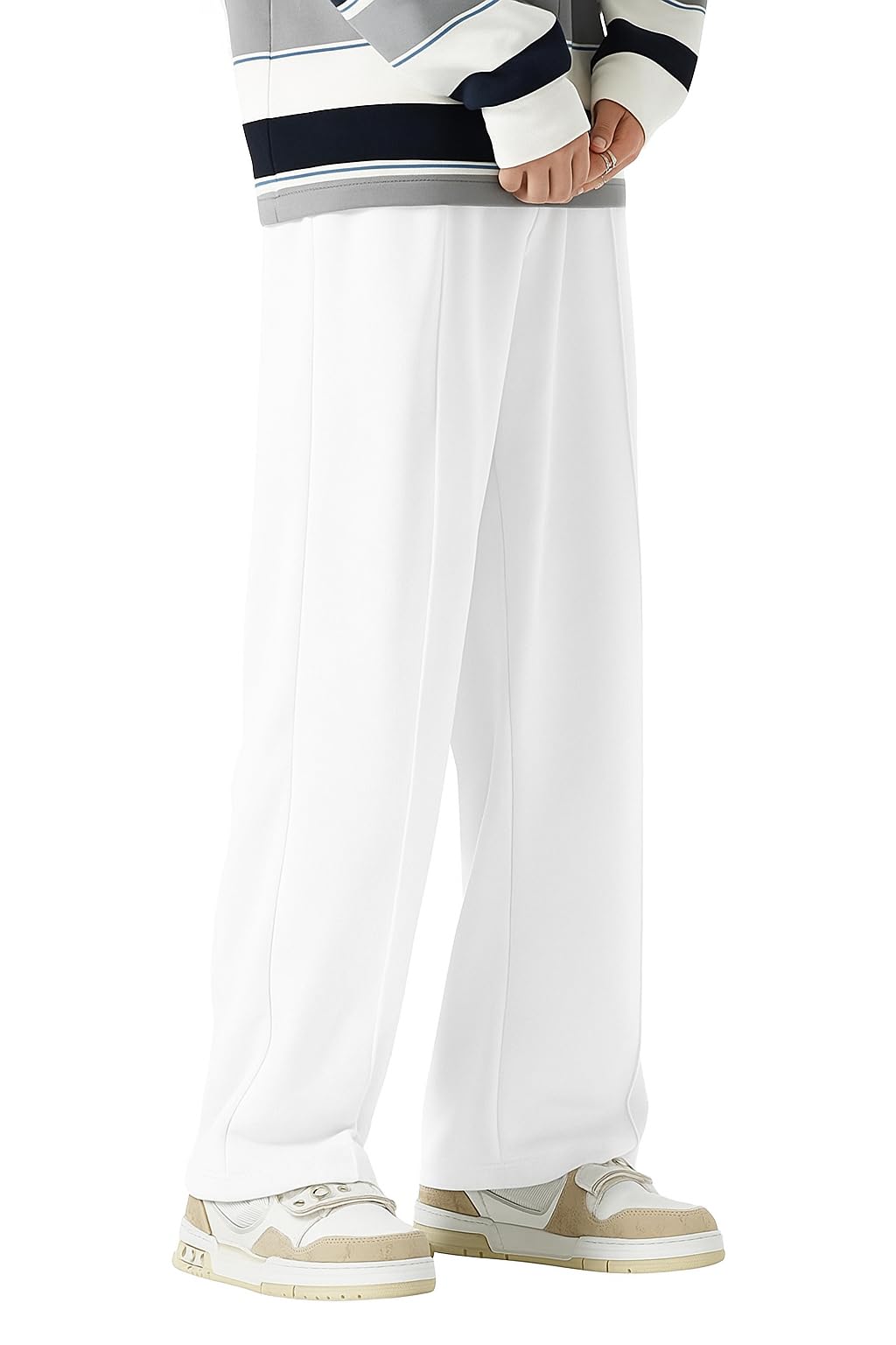Cream Men’s Flared Track Pants | Loose Fit Bootcut Trousers | Stylish Korean-Inspired Track Pants | Casual Wear | Men’s Trousers | Baggy Style Men