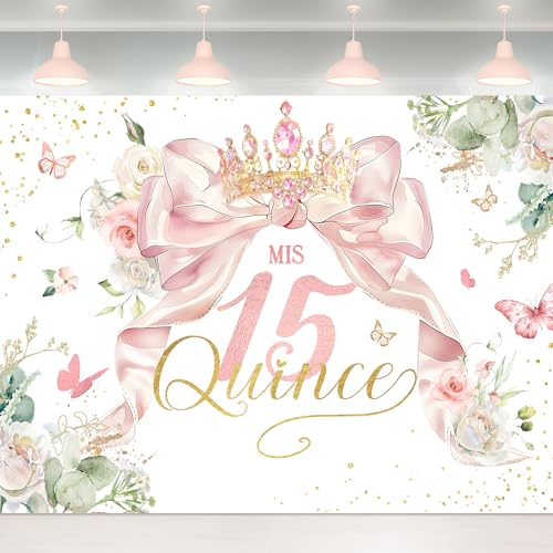 Fondo fotográfico 8Wx6H ft poliéster rosa para quinceañera miniatura 1