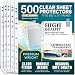 500 Page Protectors 8.5 x 11 Clear Plastic Sheet Protectors, Top Loading / 3 Hole Binder Design Page Protectors, Archival Safe for Photos or Printed Copy, Sleeves Hold Multiple Sheets