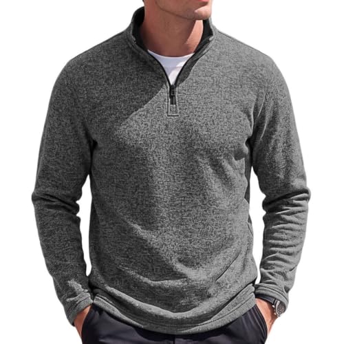 Mens Quarter Zip Pullover Fleece Lined Textured Vintage Fall Sweatshirts - image 1