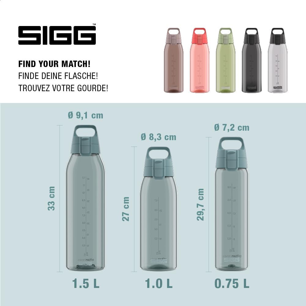 Sigg - Tritan Water Bottle - Total Color ONE Morning Blue - Suitable For Carbonated Beverages - Dishwasher Safe - Leakproof - Featherweight BPA Free - 1L