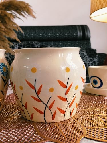 Image of Niyara Ceramic planters pots for Indoor Outdoor Home, Garden Office Decor Balcony Planters Gamla Flower Size Small 6 inches (Earthen Bloom)