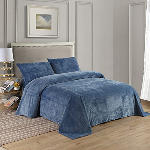 Cozy Fleece Comfort Collection Velvet Plush Sheet Set, Queen, Denim, 1 Sheet Set