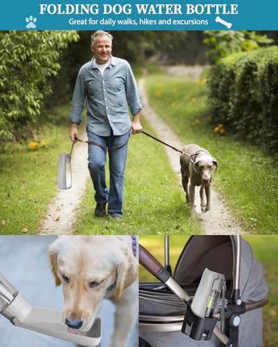 550ml Tragbare Haustier Trinkflasche, 150°klappbare Ausführung, Hundetrinkflasche für Unterwegs,Drehbare Wassersperrfunktion,Hund Wasserflasche,Hundetrinkflasche für Wanderungen,Reisen,Camping (Grau)