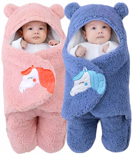 Image of BRANDONN Baby Blanket Newborn Gift Pack Swaddle Wrapper with Bear Hood, Ultra-Soft Premium Flannel Fabric, 0-9 Months, Length 68 cm x Width 68 cm