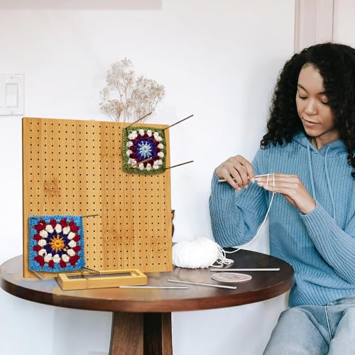 Image of LIVSMON 11.8 inch Blocking Board with 20 Steel Pins, Handcrafted Knitting Blocking Mat for Knitting and Granny Squares, Crochet Gifts for Crocheters