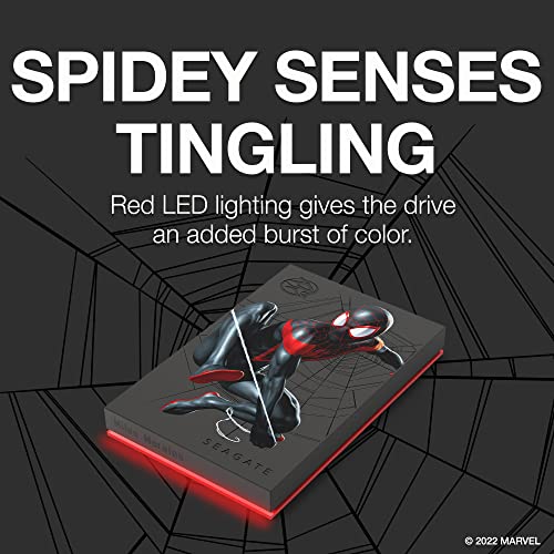 Image of Seagate Miles Morales Special Edition FireCuda External Hard Drive 2TB - USB 3.2 Gen 1, Customizable LED RGB Lighting Red, with 3 Years Rescue Data Recovery Services (STKL2000419)