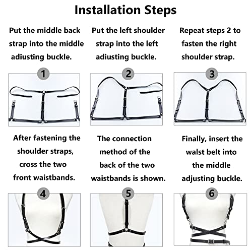 XCSJ Punk riem voor dames, punk leer, trekkoord voor dames, PU-leer, borsttrekkoord, zwart, bodysuit, verstelbare lichaamssieraden, gothic riem, geschikt voor cosplay, prom, rave, halloweenkostuum - Image 8