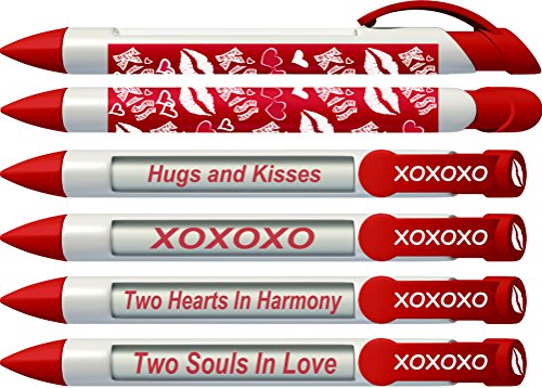 Greeting Pen Love Pens- Red True Love/Red Hearts/Kiss Rotating Message Trio 6 Pen Set 36569 #TOP3