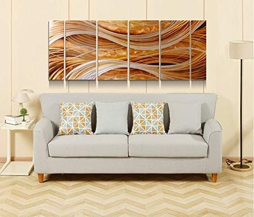 yihui arts abstract metal wall art - hand crafted 6 pieces large panels, unique 3d aluminum modern contemporary home accent y-024 65"l x 32"w