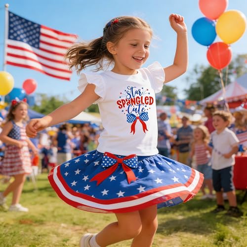 Image of Tkria July 4th Tank Top Girl Toddler 4th of July Shirt Baby Girl American Flag Shirt USA Ruffle Tee Girl Patriotic Outfit