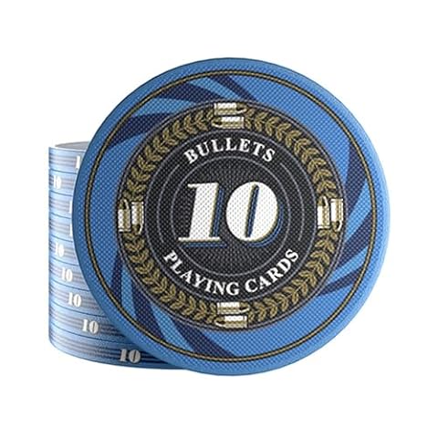 Bullets Playing Cards, 25 ceramicznych żetonów do pokera Silvio do zestawu do pokera, z wartościami, 10 g, 4 cm średnicy (niebieskie (wartość: 10))
