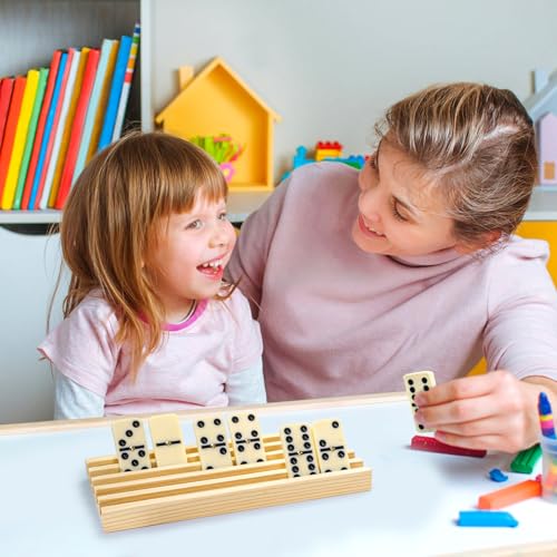 image for Noamus Set of 8 Wooden Domino Racks, Premium Natural Domino Trays, Sol