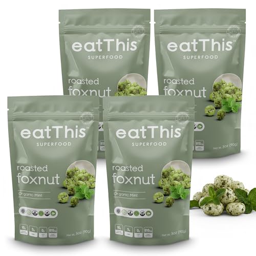 eatThis Superfood Roasted Foxnuts (Makhana) Organic Mint | Crunchy Healthy Snack | Olive Oil Roasted | Vegan, Gluten Free, Non-GMO | Pack of 4-12 oz