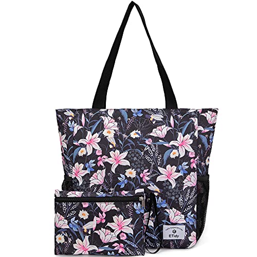 Image of ETidy Large Capacity Foldable Tote Bag With Zipper Water-resistant SandproofWomen Beach Bag Handbag GymBag Travel ShoppingBag
