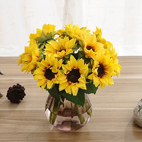 Artfen Artificial Sunflowers 6 Pcs Fake Sunflowers Preserved Flower Bouquet Bride Bridesmaid Holding Flowers Artificial Flowers For Home Hotel Office Wedding Party Garden Craft Art Decor No Vase #TOP5