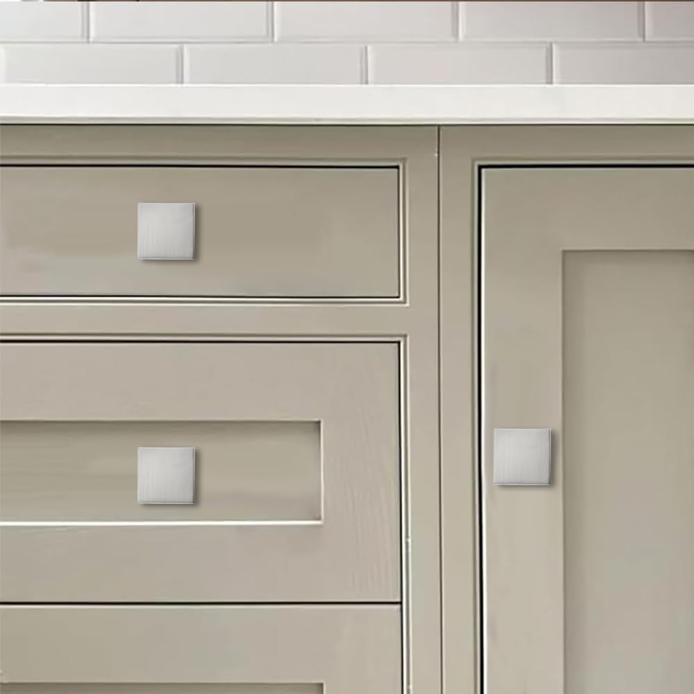 KHTUMEWARE-295+323 Square Knob, Brushed Nickel, 1-1/2 in (38 mm), 2-Pack in Brushed Nickel — KHTUMEWARE
