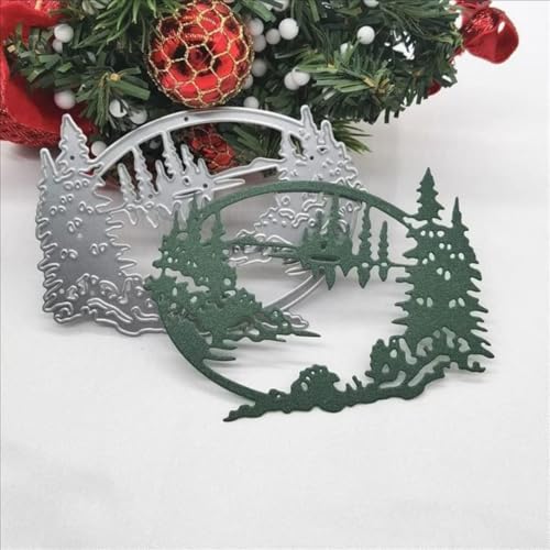 FAWENUCY Scrapbooking Die-Cuts, Christmas Metal Cutting Dies for Card Making, Paper Craft Punch Template, Background Embossing Stencils, DIY Album Décor(Christmas Forest-10.2x7.8cm)