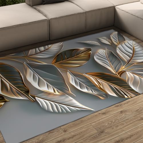 Tapis abstrait or et argent à grand poil style scandinave chic 60x90