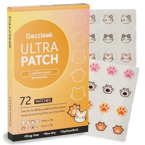 Dazzlook Cute Cats and Paws Printed Pimple Patch with Salicylic Acid Hydrocolloid Pimple Stickers for Blemish Care 72 Pcs Fashion Blemishes Patches