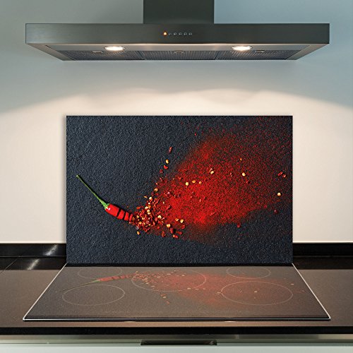 | Ceranfeldabdeckung 1 Teilig 80x52 cm Herdabdeckplatten aus Glas Paprika Chilli Schwarz Elektroherd Induktion Herdschutz Spritzschutz Glasplatte