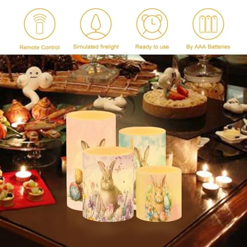 Image of Flameless Light Candles Home Ornaments Battery Operated Candles with Color Changing Timer Remote Control Fake Pillar Candles Tealights Easter Home Decoration, Easter Bunny Colorful