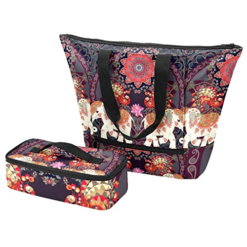 Grand sac fourre-tout éléphant avec boîte déjeuner et sacs isolants