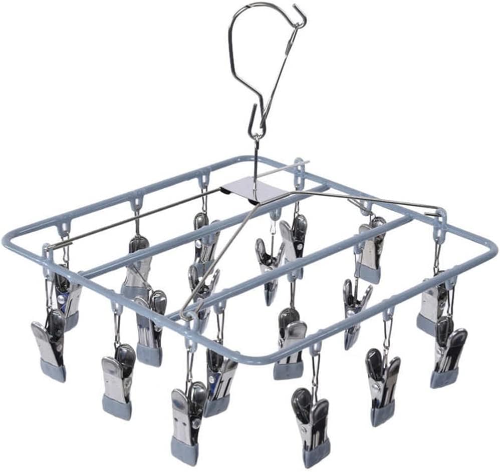 Windproof Clothes Drying Rack with 18 Clips Non-Slip Stainless Steel Socks Underwear Laundry Hanger (White Fruit Peach5)