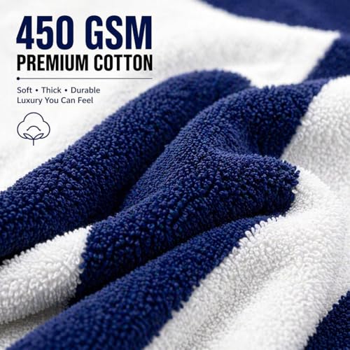Image of TowelWala Extra Large Cotton Pool & Bath Towel | 180x90 cm | 450 GSM Cotton | Quick Drying & Highly Absorbent | Striped Design for Adults | TW PT BLU Pack 2