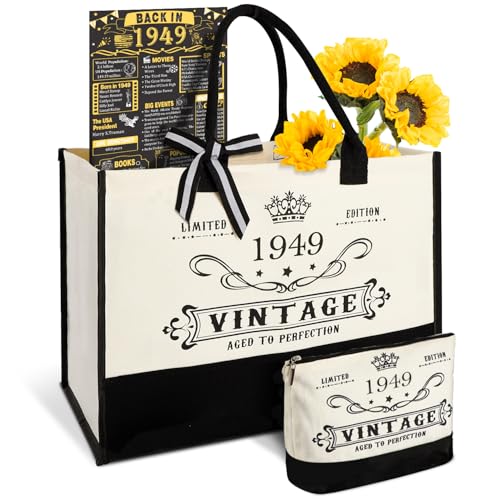 Image of 77th Birthday Gift for Women-Vintage 1949 Canvas Tote Bag,Makeup Bag,Poster