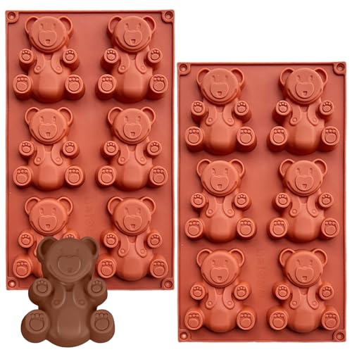 YXHZVON 2 Pièces Moule en Silicone Ourson 6 Cavités Rouge, Moule à Chocolat Antiadhésif pour Bonbons, Biscuits, Savons - Lavable, Réutilisable, Idéal...