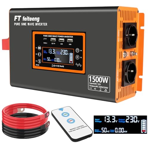 1500W Reiner Sinus-Wellenleistungsinverter, 12V DC bis 220V/230V...