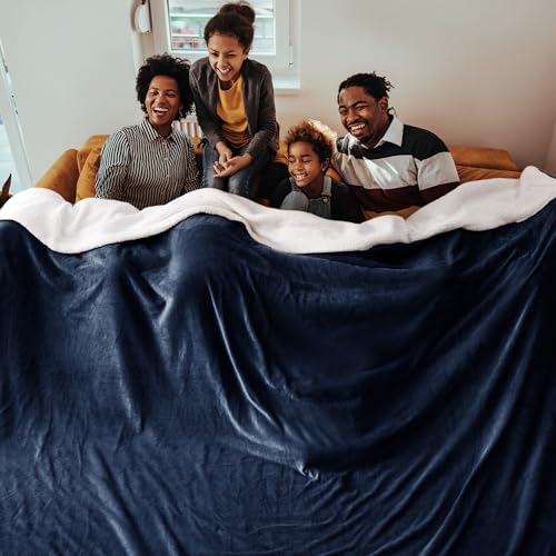 Image of Bedsure GentleSoft Sherpa Fleece Cal King Blankets for Bed, Non-Heated, Thick and Warm Oversized Throw for Women and Men, Soft Fuzzy Plush Large Blanket for Winter, Navy, 112x98 Inches