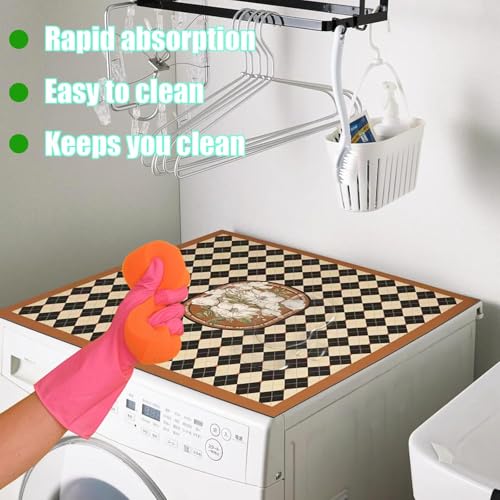 Image of Anti-Slip Washer or Dryer Top Mat Covers,Washing Machine Top Protector Dust-Proof Cover,Washer or Dryer Top Protector Covers for Home Laundry Room Kitchen (BROWN)