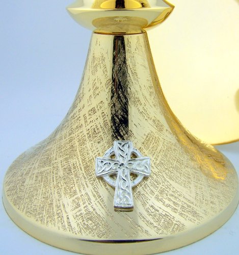 Big 8 1/4" Church Chapel Gold Gilded Priest Celtic Chalice & Paten Pastor Gift